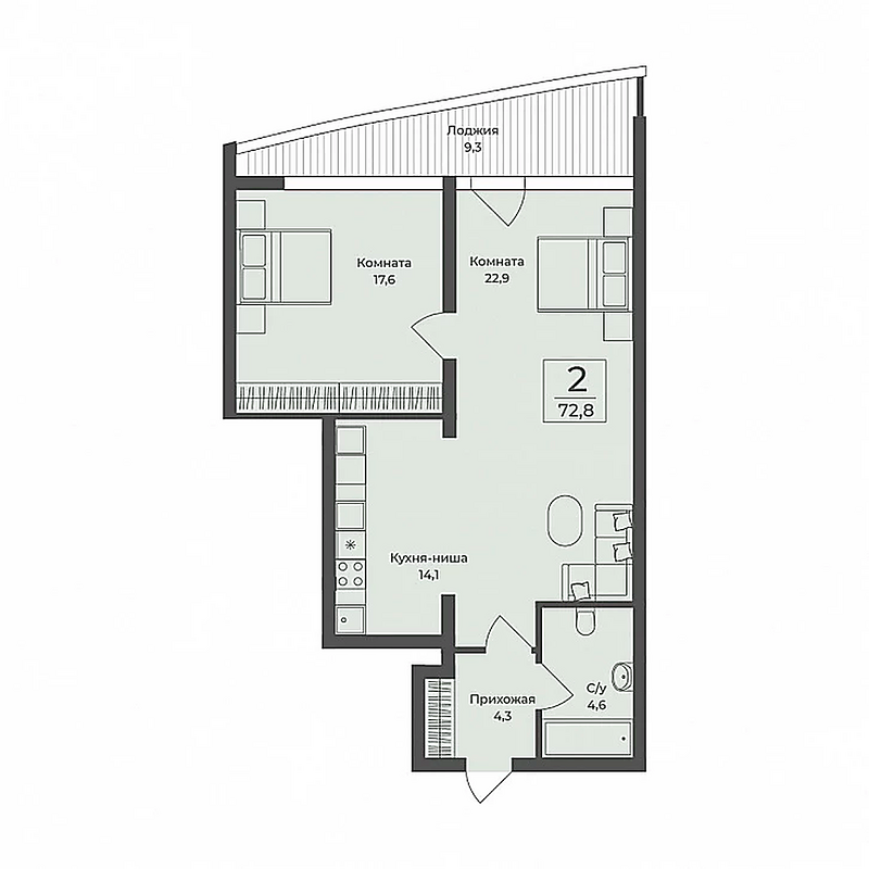 2-комнатная (комбо) — 65–80 м²